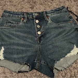 Blank NYC Distressed Dark Blue Jean Shorts